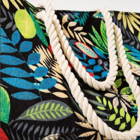 Vibrant Colors Beach Bag with Rope Straps Floral Print Tote Bag - Picture 3 of 5